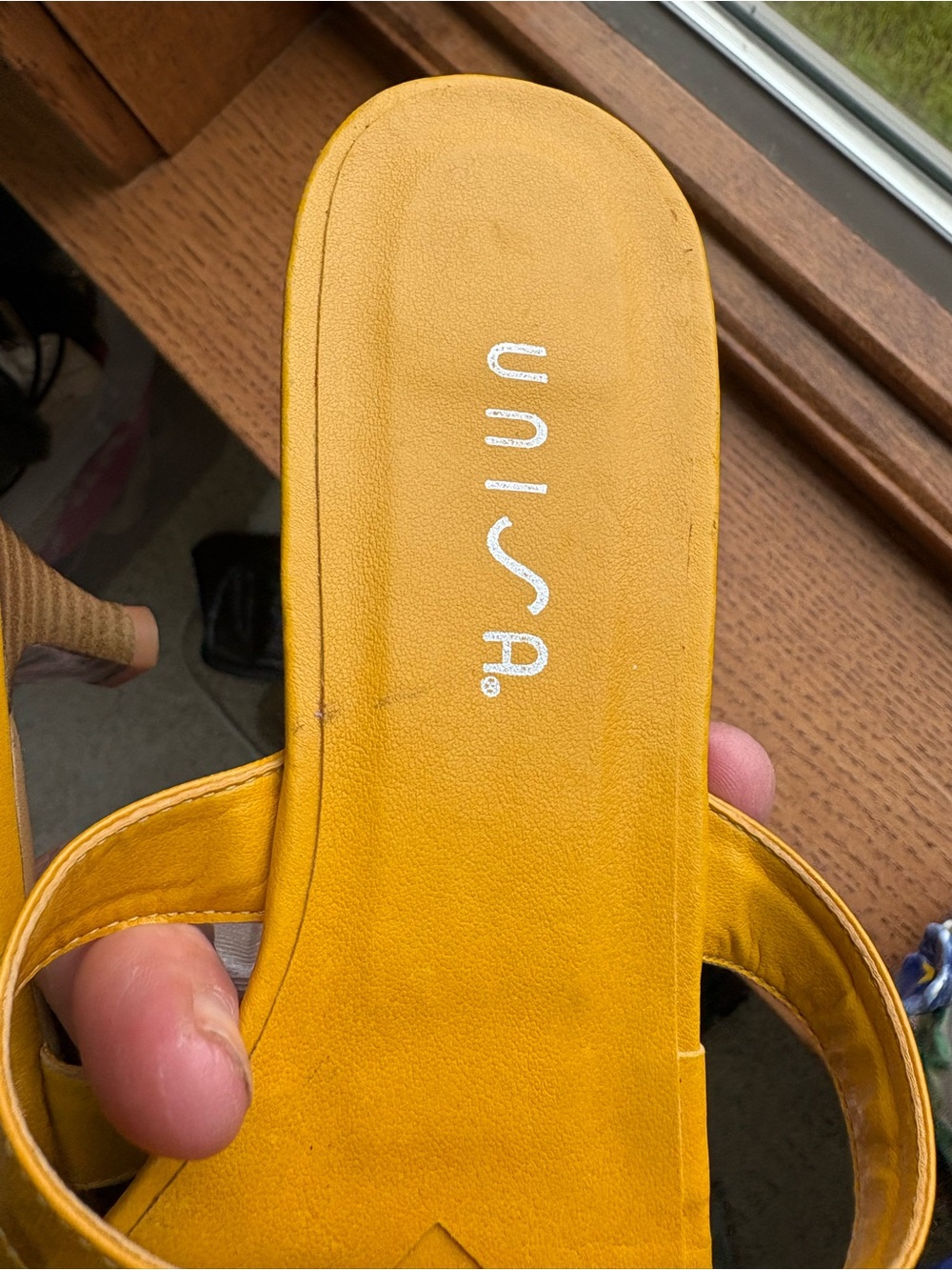 Unisa Mustard Yellow Leather Fringe Sunburst Thong Sandals - Picture 4 of 9